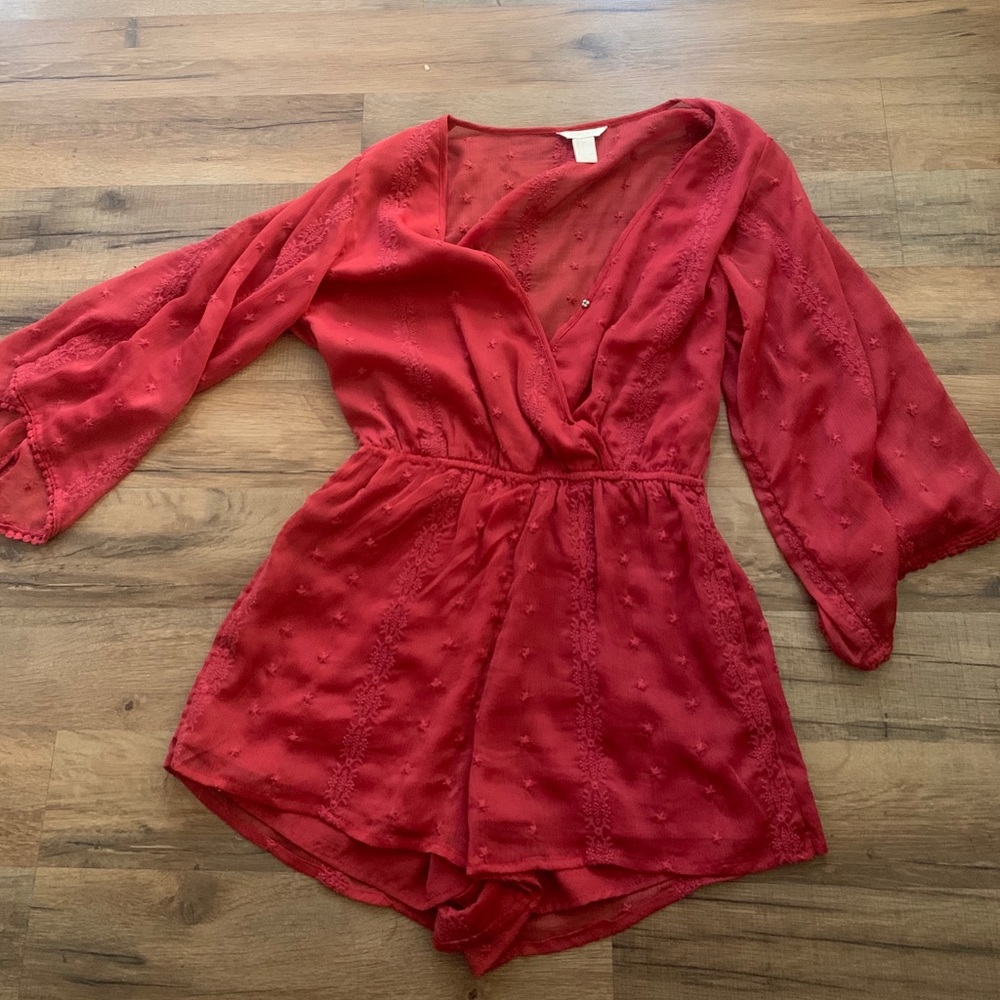 Forever 21 cranberry colored med sleeve romper